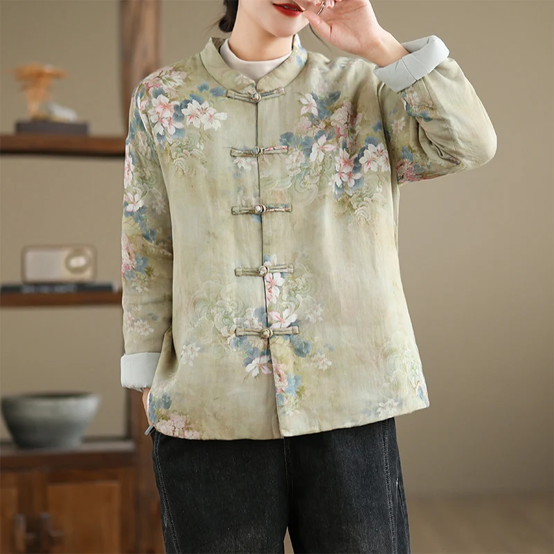 

Lightweight Cotton Linen Women's Open Cardigan Stand Collar Loose Fit Winter New Sle Chinese Sle Button up Cotton Coat