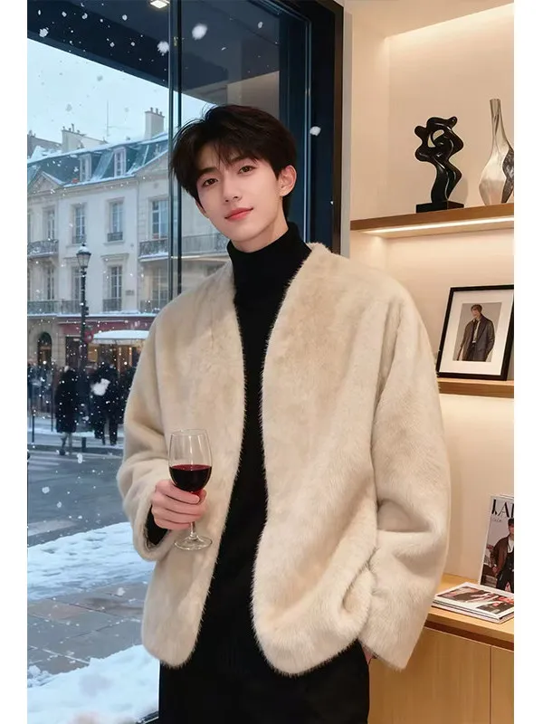 

Корейское высококачественное норковое пальто V-Ne, мужское зимнее меховое и кожаное бархатное теплое бархатное пальто Thi Water Vole