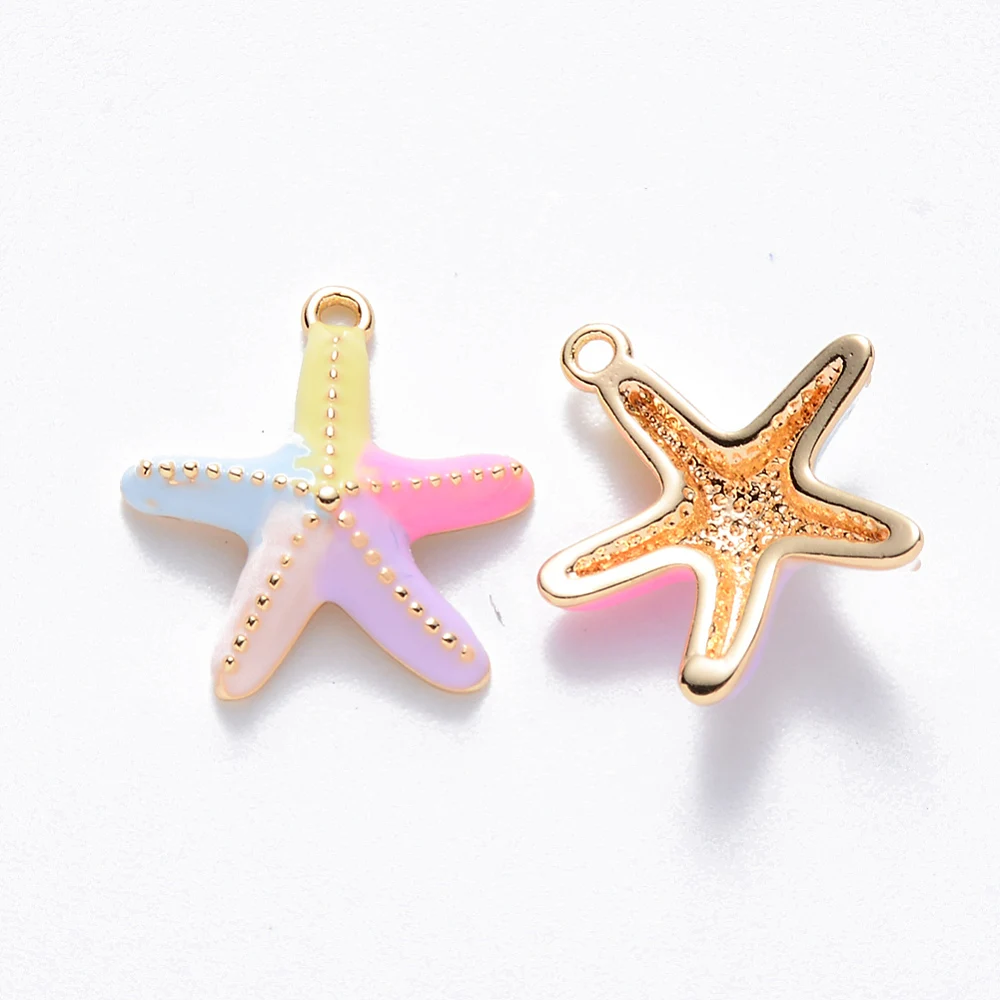 Dijes esmaltados de Metal para fabricación de joyas, accesorios coloridos chapados en oro, estrella de mar, estrellas de mar, collar, pendiente, pulsera, llavero, 50 piezas