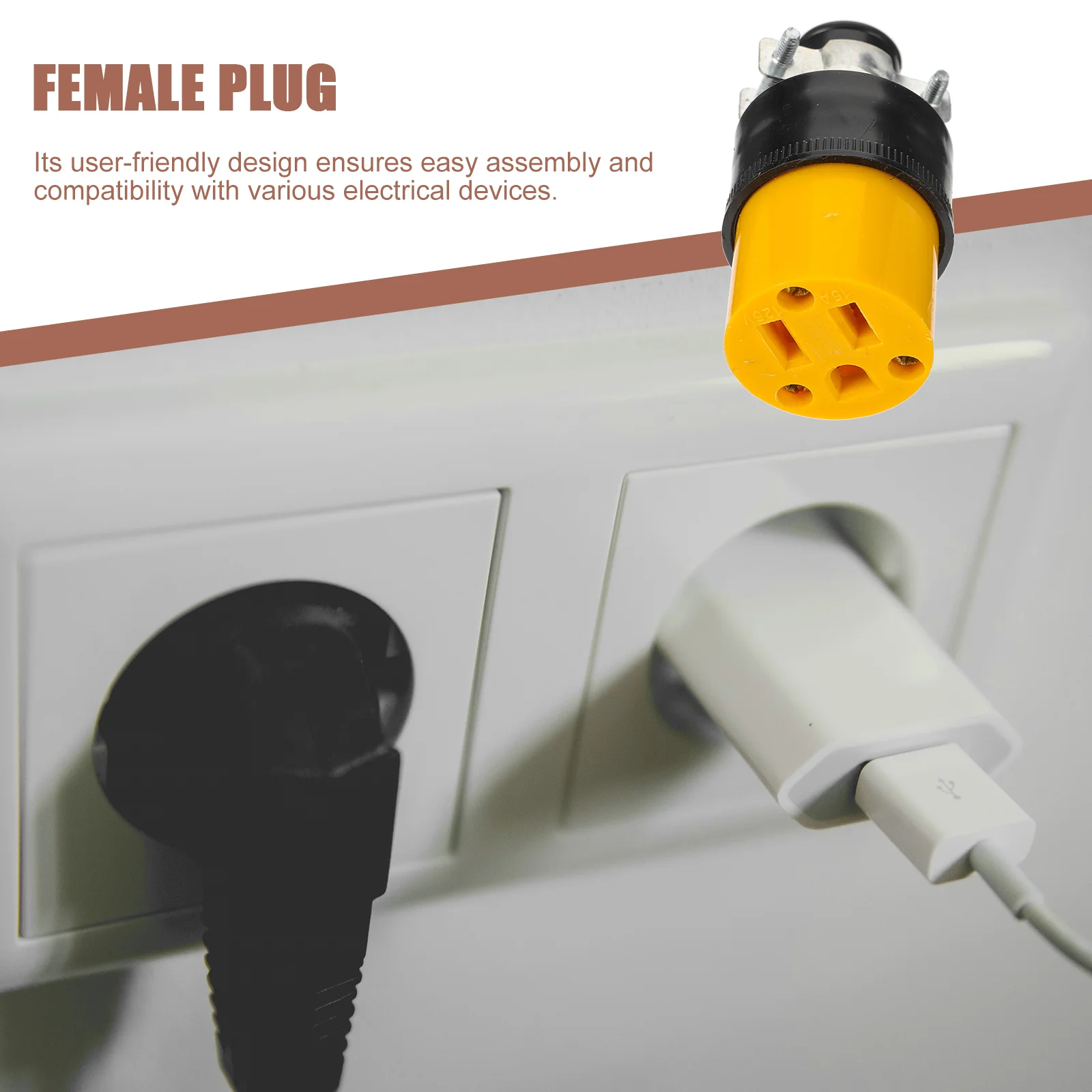 2 Pcs Appliance Extension Cord Socket Female Plug 3-Prong Grounding Replacement Connectors Ends Electrical for