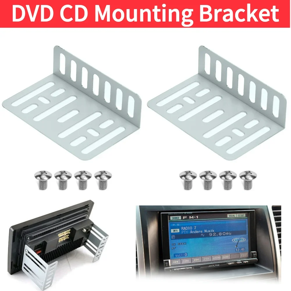 Car Radio Holder and Screw 4 Screws 2 Din Car Radio DVD CD Mounting Kit 2 Brackets Car DVD/CD Player Quick Installation Tools