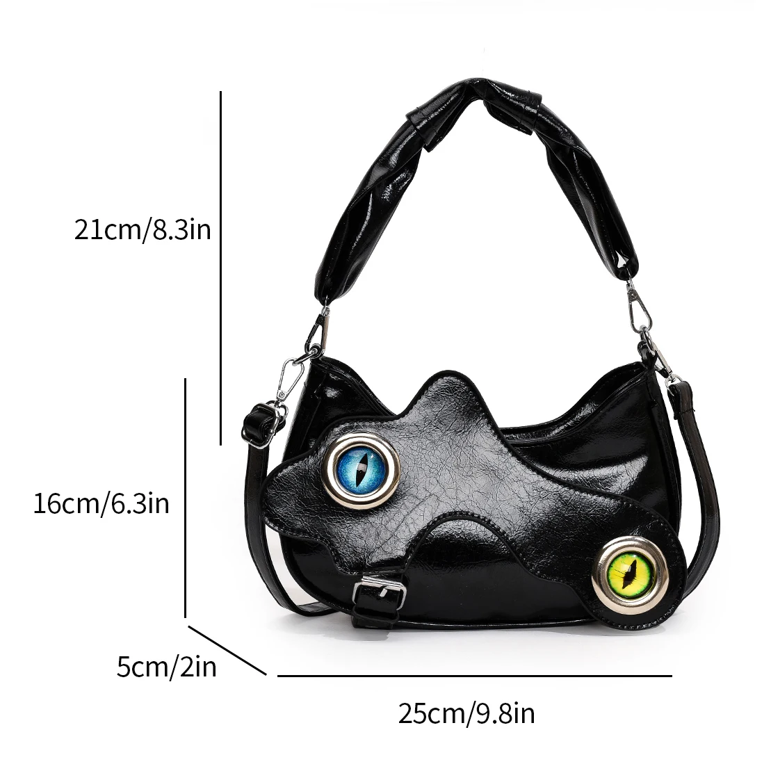 Half Moon Design Underarm Shoulder Purse Women Original Fish Eye Fun Bag Black Pu Leather Crossbody Bag Female Creative Handbag