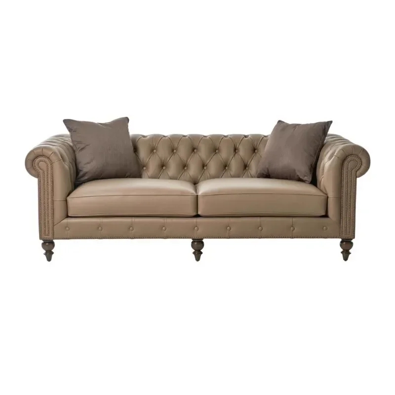 

American retro cowhide French living room leather sofa combination American country buckle leather art sofa