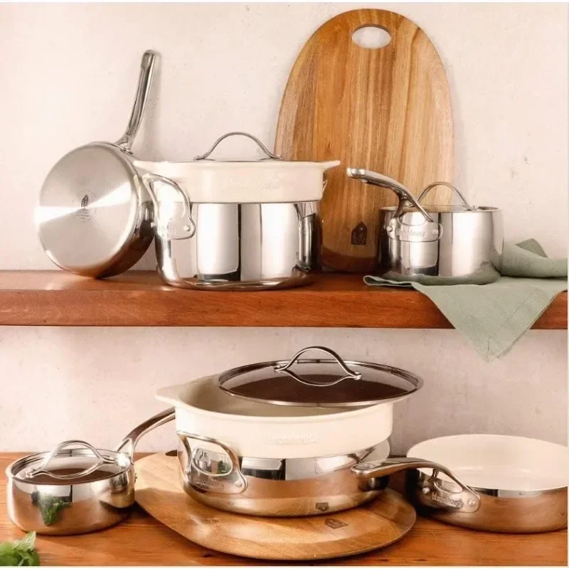 Oprah's Favorite Things - Stainless Steel Pots and Pans Cookware Set w/Non-Stick Non-Toxic Ceramic Interior