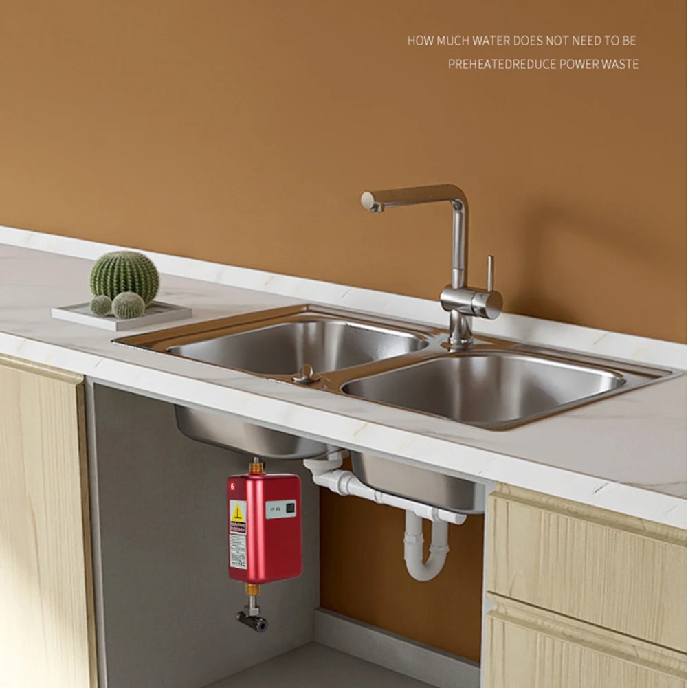 Pemanas air elektrik 3800W, pemanas air instan tanpa tangki, Boiler air aliran mandi 220V merah colokan EU