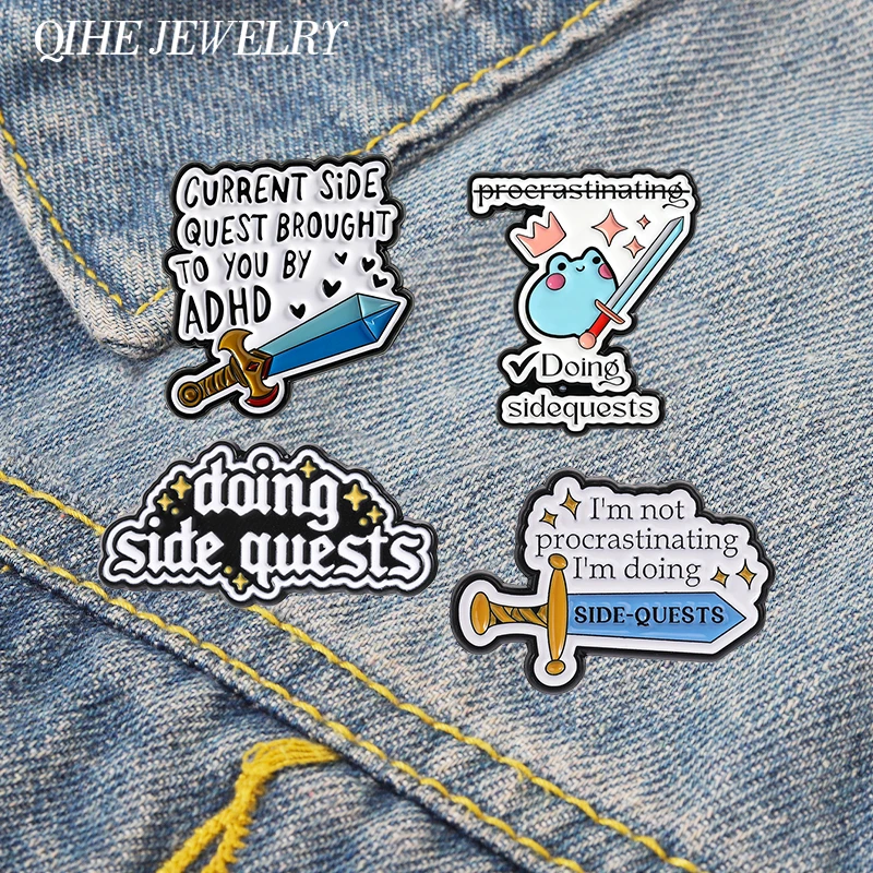I'm Not Procrastinating I'm Doing SIDE-QUESTS Enamel Pin RPG Game Sword Shape Doing Side Quests Brooch Lapel Badge Jewelry Gifts