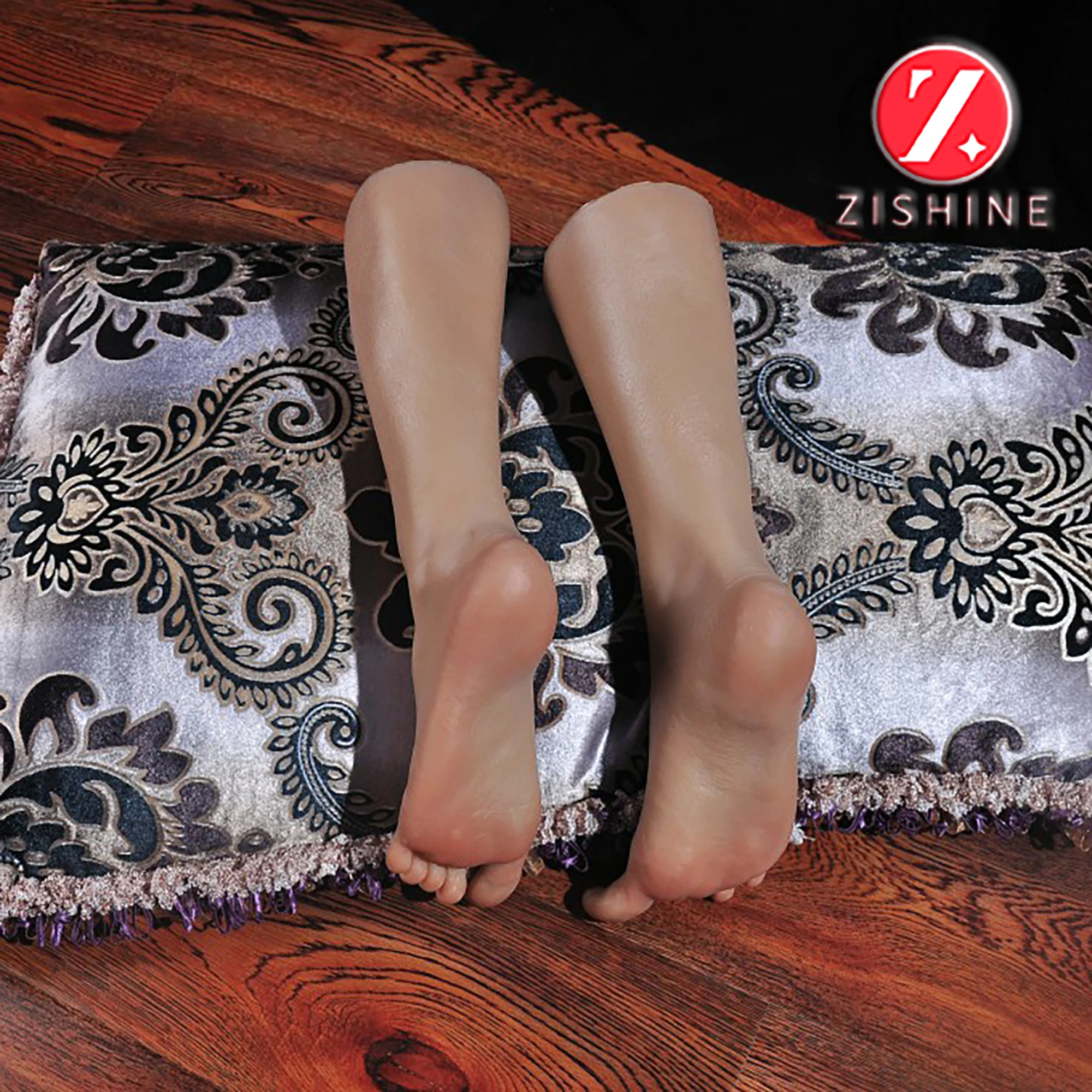Male Silicone Foot Model Simulation Nail Practice Mannequin Leg Feet Fetish Footjob Shoes Socks Jewelry Display ZISHINE TPE T44