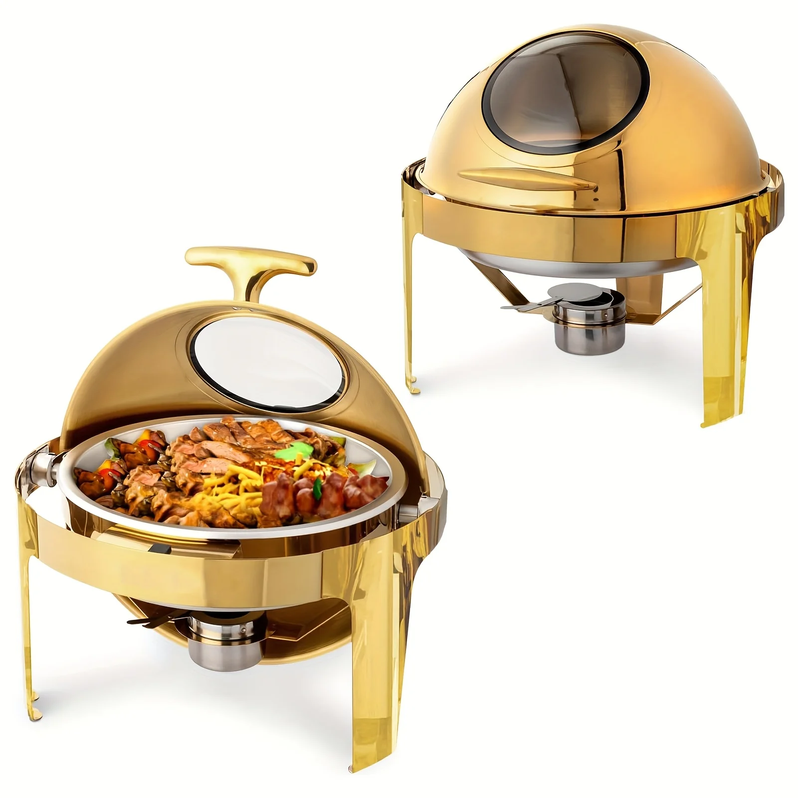 

1/2Pack 6QT Roll Top Chafing Dish Buffet Set, Golden Round NSF Stainless Steel Buffet Warmer Chafers, Buffet Warmers Sets with T