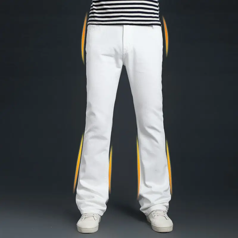 

Джинсы-колокольчики Slim Fit, белые мужские повседневные джинсы eBaywis из смеси хлопка без бренда со средней талией, повседневные повседневные брюки со средней талией