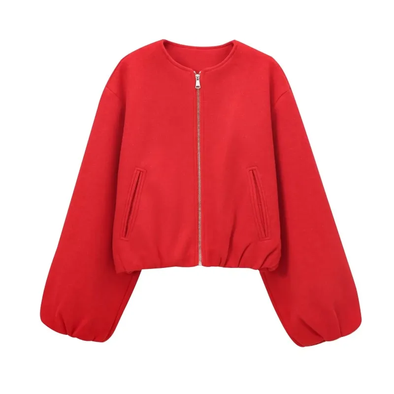 MUJER Red Zipper Bomber Jackets for Women Soft Cropped Jackets Woman 2025 Long Sleeve Woman's Sports Jacket New in Outerwears