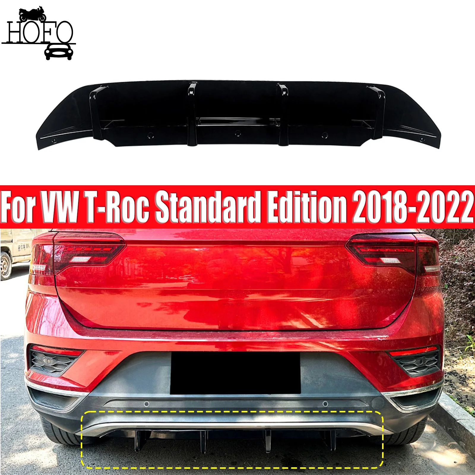 Rear Bumper Lip Spoiler Diffuser Glossy Black Lower Valance Exterior Trim Guard Auto For VW T-Roc Standard Edition 2018-2022