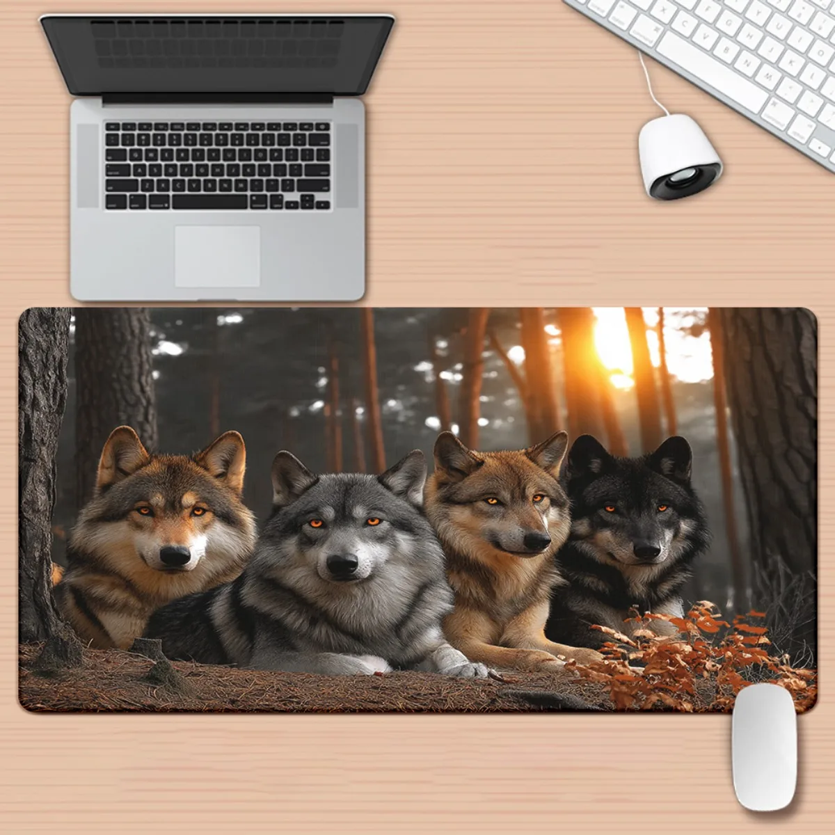 

Игровой коврик для стола Wolves in Forest Extended XXL, большой, нескользящий, резиновый, для ПК и офиса