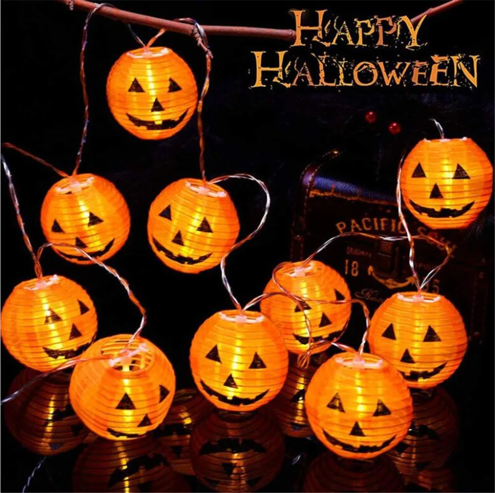 

6/10/20leds Halloween Pumpkin Lanterns String Lights Battery Powered 3D Halloween Paper Pumpkin Lantern for Indoor Outdoor Party