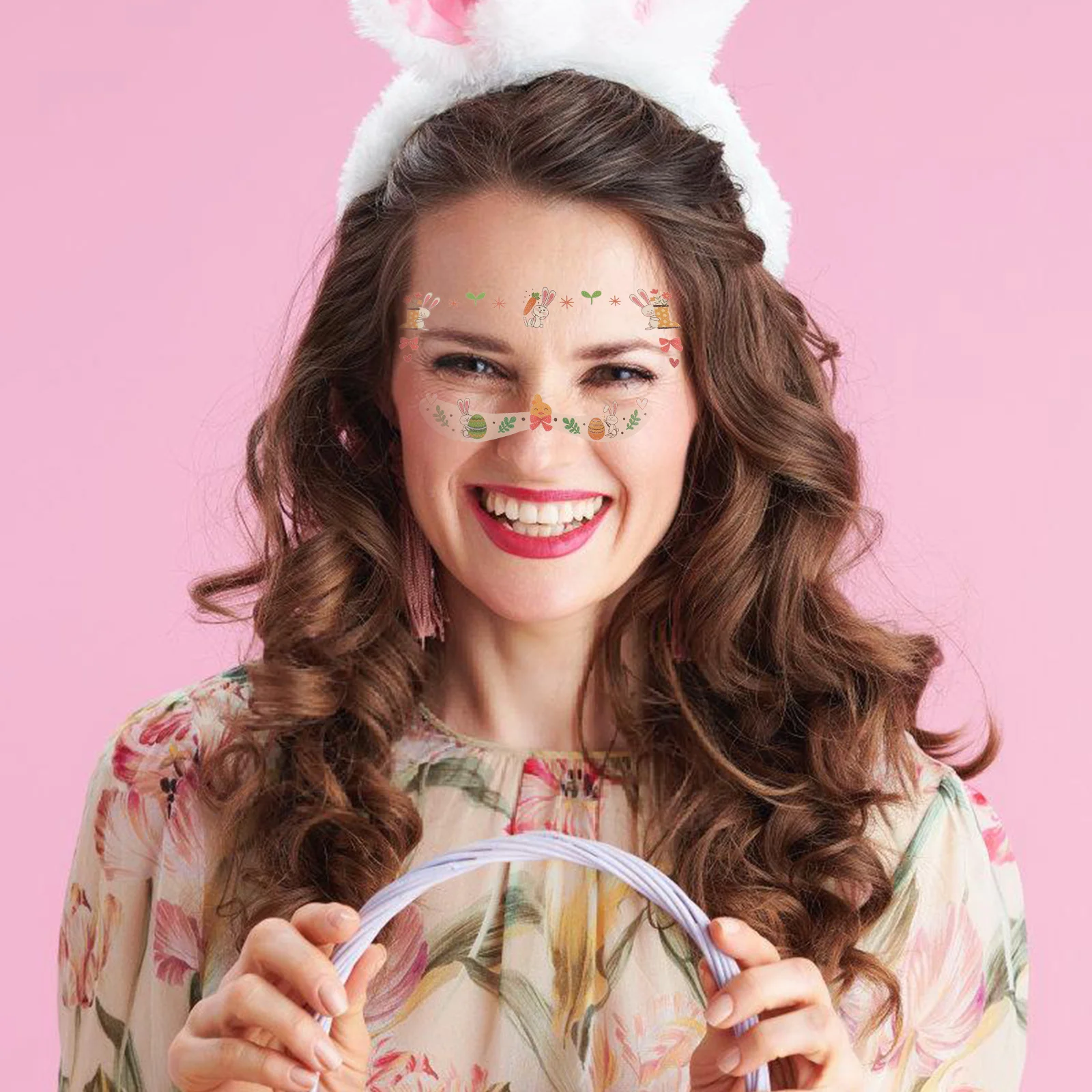 

8Pcs Easter Bunny Face Stickers Glitter Temporary Tattoos Kids Makeup Decorations Holiday Bunny Carrot Designs