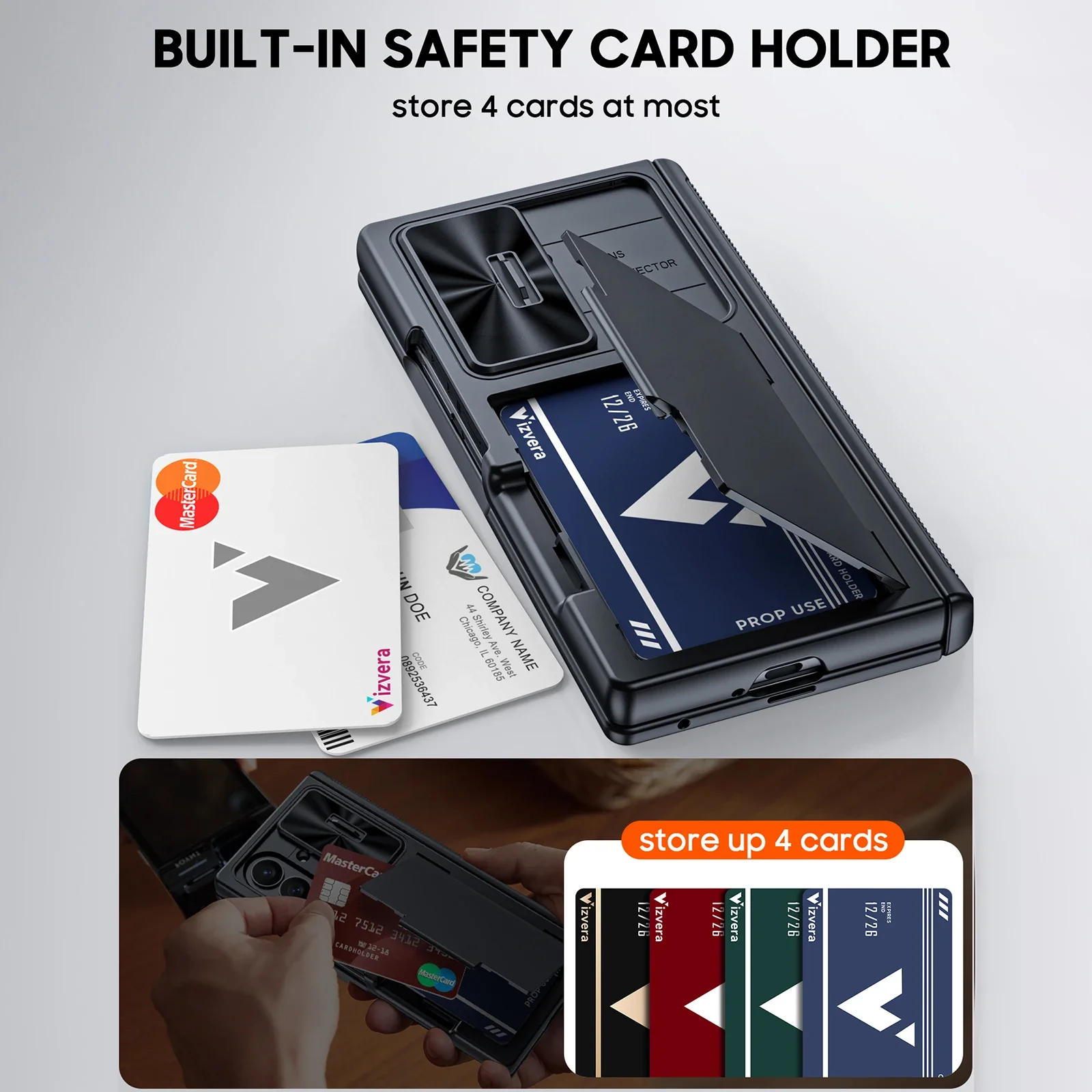 حافظة لهاتف Galaxy Z Fold 7، محفظة RFID مع حامل بطاقات، غطاء مفصلي، غطاء كاميرا، حافظة هاتف واقية من السيليكون المقاوم للصدمات - أسود