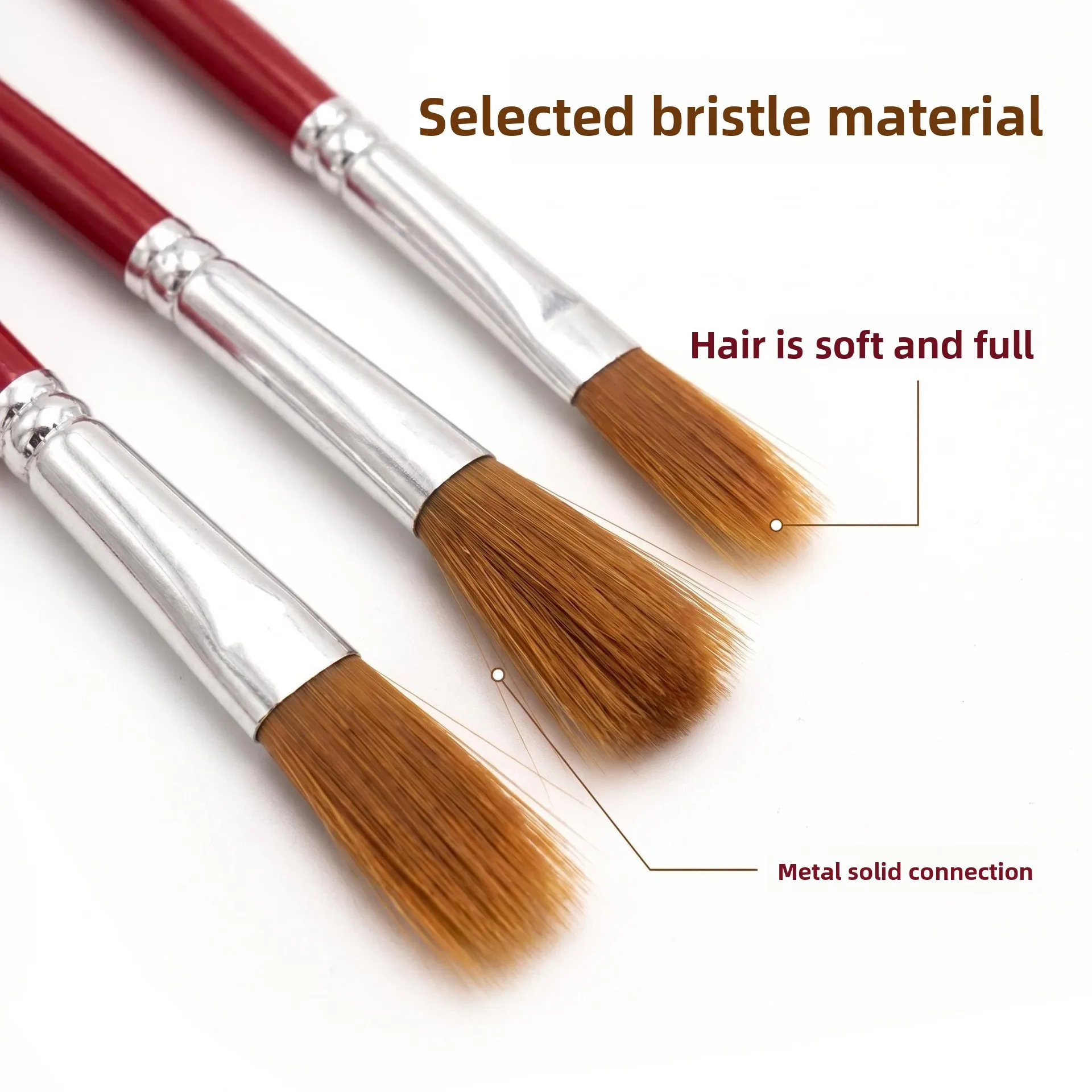 3 Pcs Set Tassel Pull-Thread Nylon Paintbrush Gouache Acrylic Oil Painting Universal Red Handle Metal Joint Flexible Hair Brush