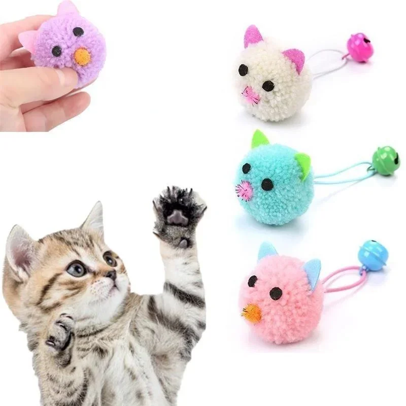 Colorful Cat Toy Interactive Funny Plush Mouse Head Shaped Pet Toys with Bell Pet Products Аксесуари Для Котів Kitten Supplies