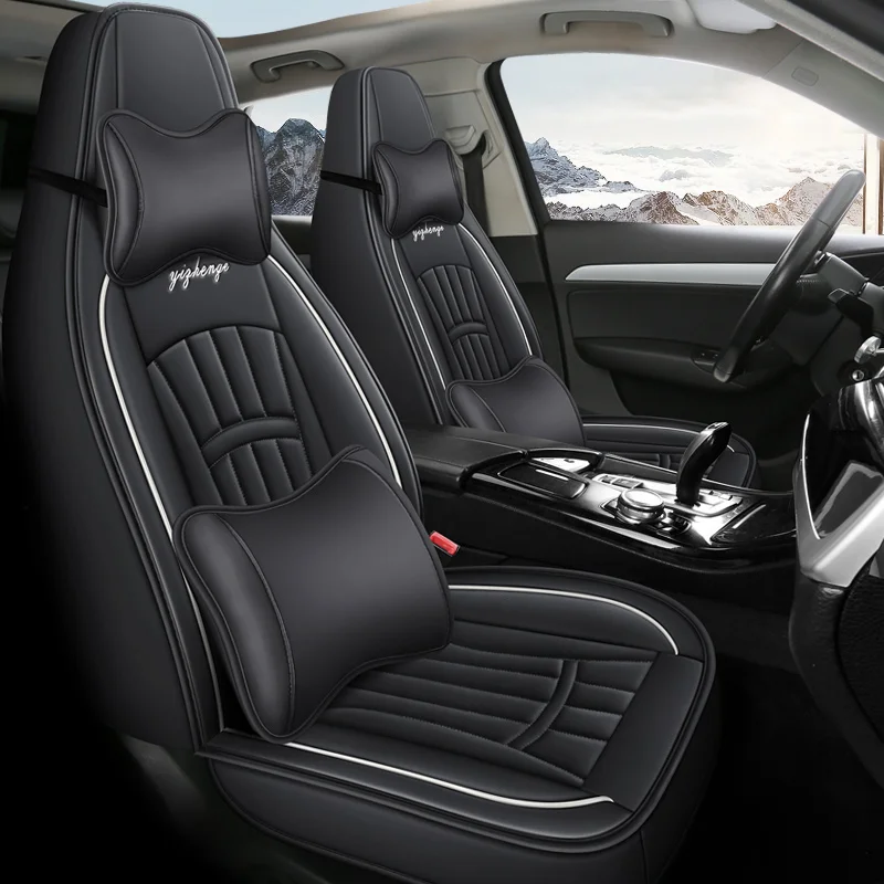 (Luxury Edition) Front Double Seat, Equipped with 2 Headrests and 2 Lumbar Supports, Luxurious Pu Leather Full-Cover Integrated Car Seat Cover, Universal, Comfortable, Breathable, and Wear-Resistant, Suitable for All Seasons, Three-Dimensional Full-Cover Design, Fits the Seat Well, with Storage Pocket Design, Convenient Storage, Available in Five Colors, Suitable for Various Models Such as Sedans, Suvs, Trucks, Etc