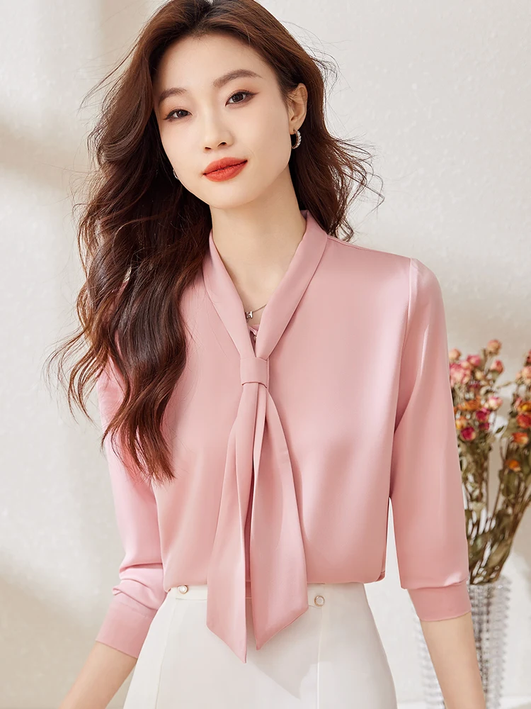 

Розовая женская футболка с длинным рукавом, модная базовая модель для весны и осени, корейский стиль, для повседневной носки, с V-образным вырезом, облегающая