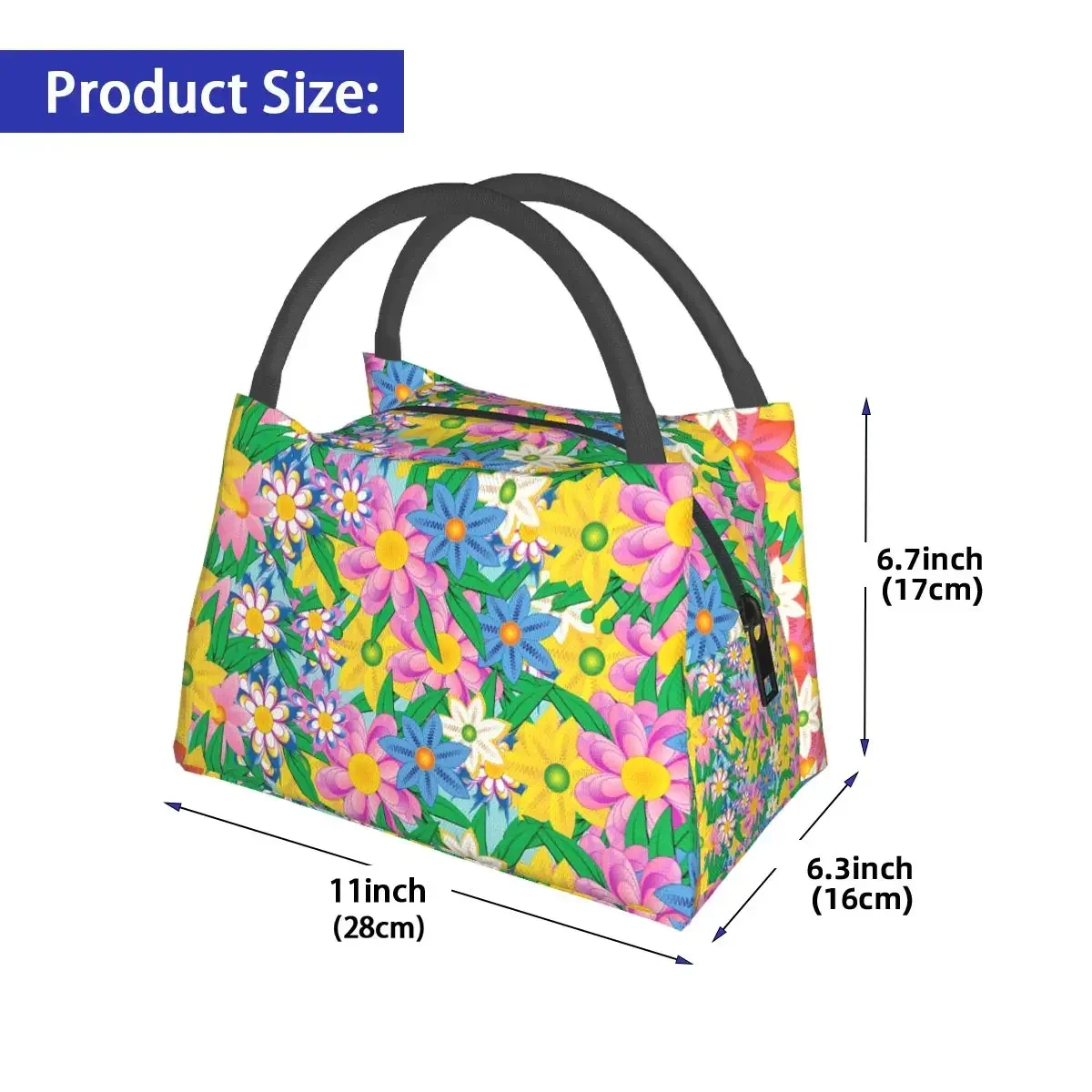 Saco de almoço impressão Flower Power, Caixa com zíper portátil Daisy Floral, Saco refrigerador de escritório, Casual Oxford sacolas de comida