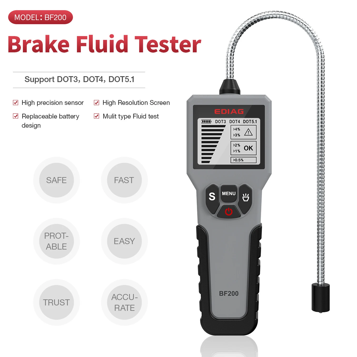 

12V Auto Brake Fluid Tester Digital Car Brake Oil Tool BF200 DOT3 DOT4 DOT5.1 LED Indicator check Display Auto Brake Oil Tool