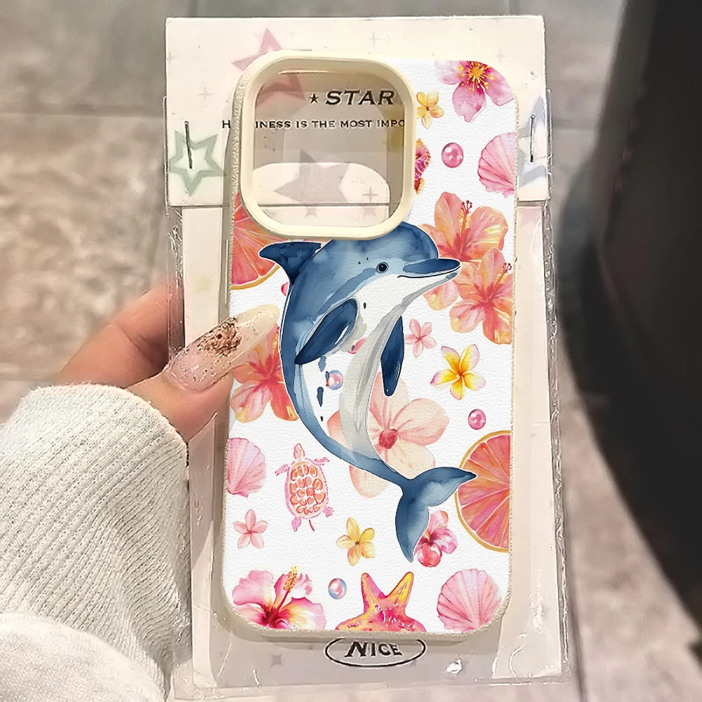 Delfin-Rosa-Hibiskus-Handyhülle für iPhone 17 16 15 14 13 12 Pro Max 16 15 14 Plus 17 16 15 14 Pro 17Air Silikon-Matt-Abdeckung – Detail 1