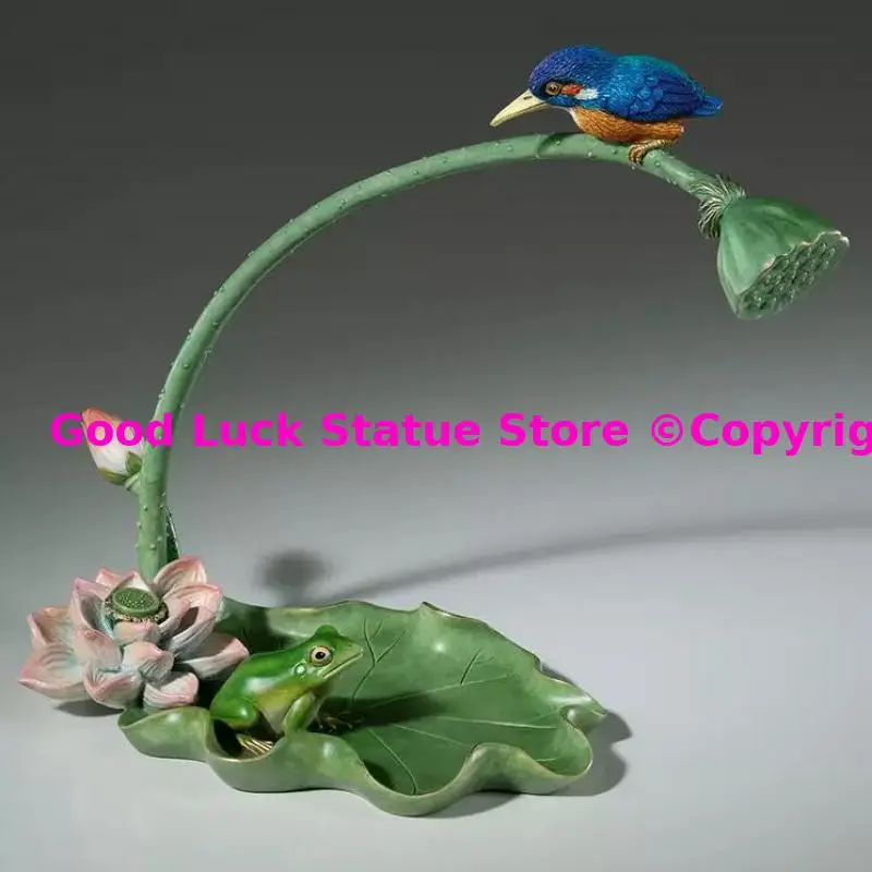 

Amazing nature ART lotus kingfisher frog COPPER Sculpture BEST Business gift lucky decoration HOME Room OFFICE BAR CLUB decor