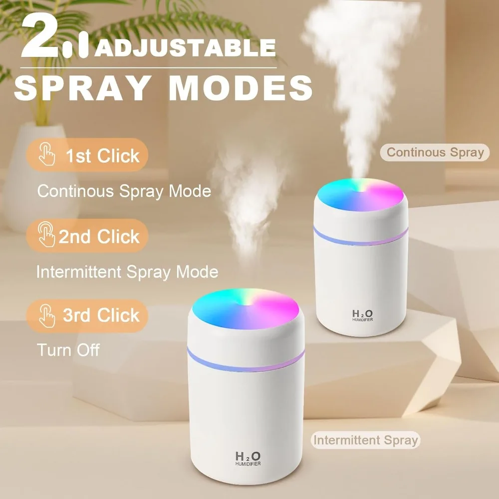 Portable Mini Car Humidifier - 300ML/10OZ Colorful LED Aroma USB Personal Desktop Atomizing Humidifier for Bedroom RV Office Car