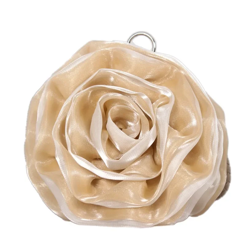 Purses for Women 3D Rose Flower Bag Silk Bridal Wedding Evening Bag Cute Mini Round Handheld Hand Bag Small Coin Bag Sac Femme