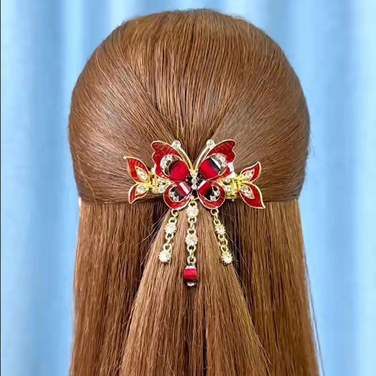 Fashion Elegant Zircon Butterfly Tassel Hairpin Accessories For Women Retro Ethnic Style Small Crab Clip Headwear Jewelry Gift image 3