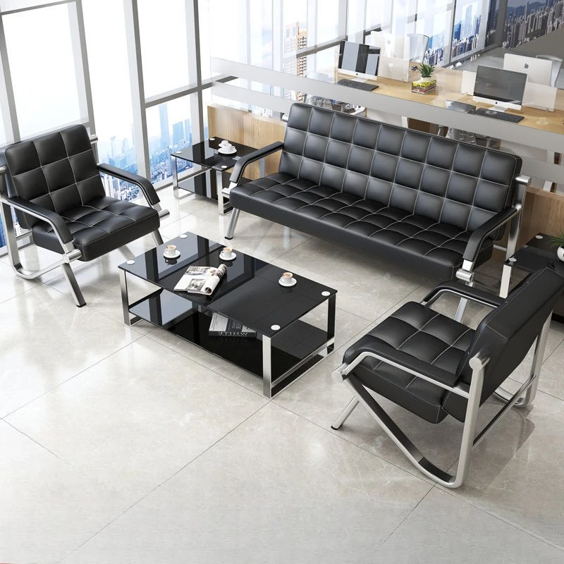 Офисный диван, простой современный кованый железный деловой офисный прием, трехместный диван, средний журнальный столик, комбинированный диван