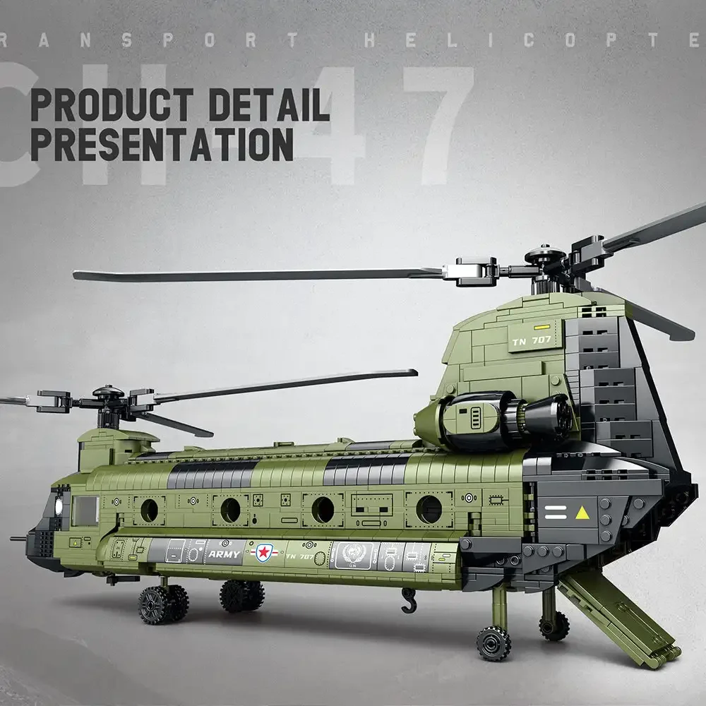 Moc Military Chinook Set CH-47 Medium Transport Helicopter Building Blocks Weapon Airplane Bricks Boys Toys Gifts for Kids