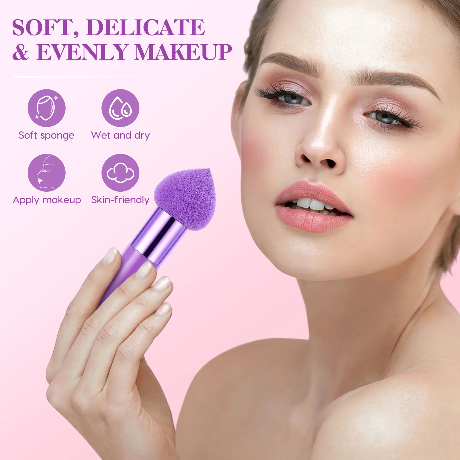 3 قطع من إسفنجات المكياج بمقبض كريم الأساس وإسفنجة مكياج مدمجة للسفر وإسفنجة مكياج إسفنجة مكياج