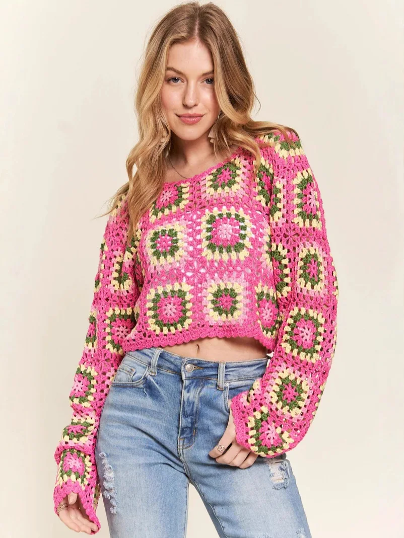 

TIYIHAILEY вязаные свитера ручной работы с длинными рукавами, весенне-осенние с круглым вырезом, новинка 2025 года, женские пляжные топы с вырезами на заказ