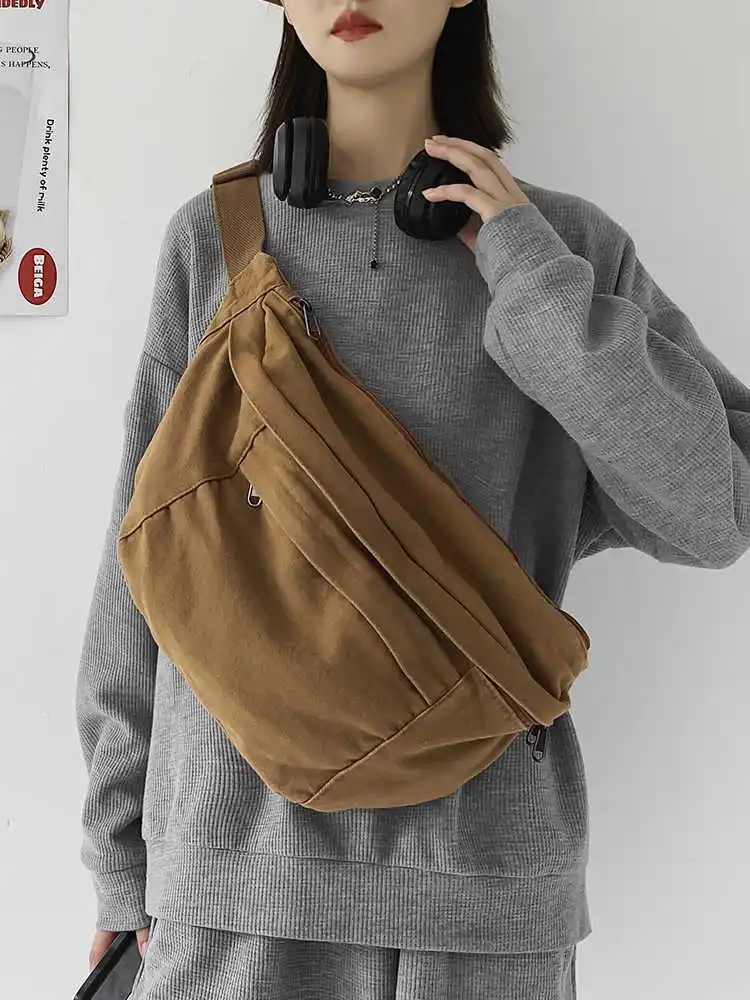 Fashion Canvas Chest Bag Women Men New Large  Capacity Versatile Shoulder Crossbody Bags Japanese Vintage Student Rucksack