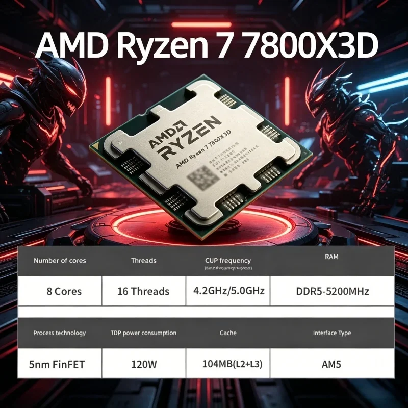 

AMD Blazing Premium R7 7800X3D Desktop CPU, 8C16T, 5.0GHz, 5NM, 96M, AM5, Tray Version, No Cooler, PN:100-100000910