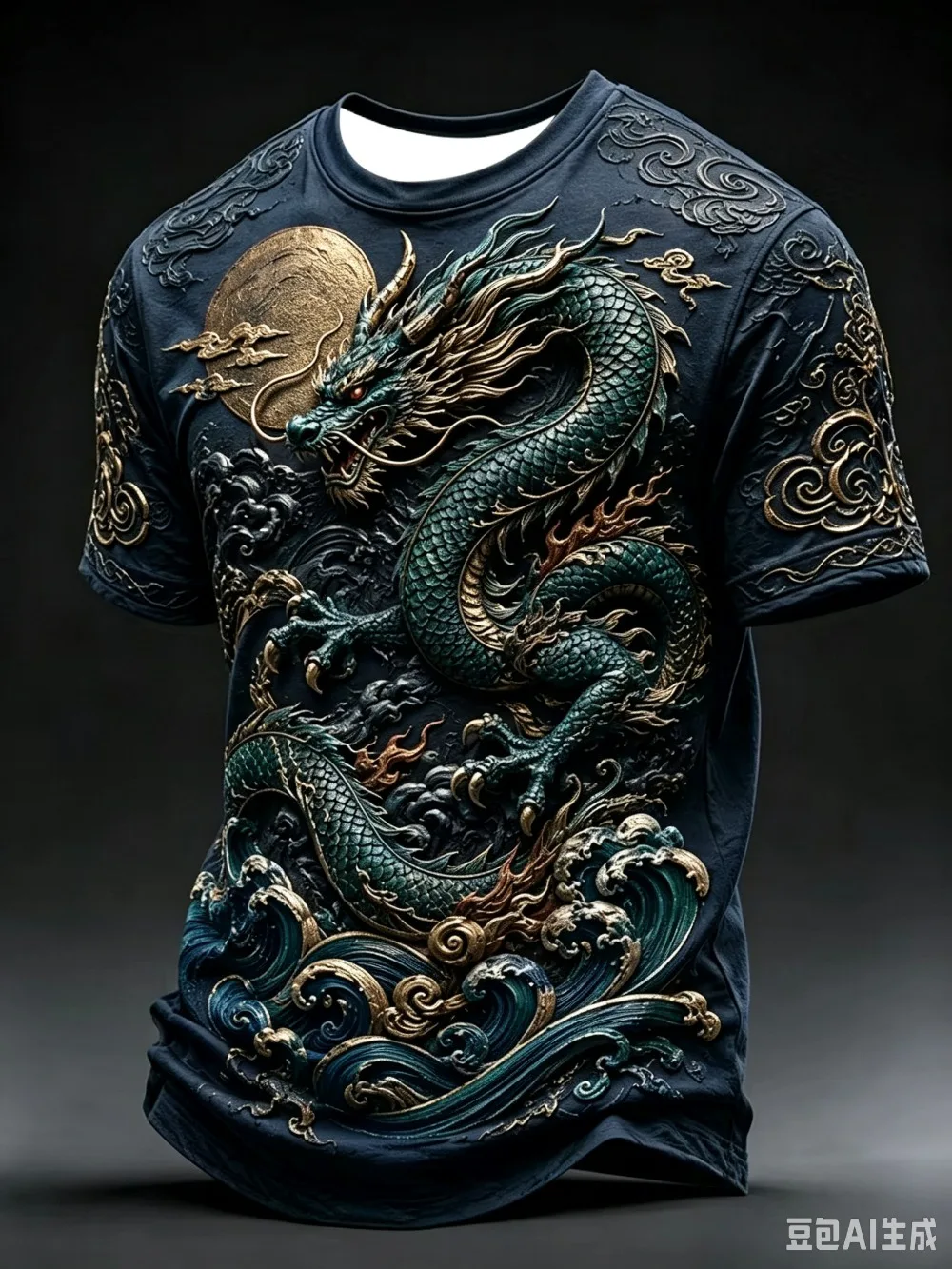 Japanese Ukiyo-e Green Dragon Sports Quick-drying Breathable 3D Printed Men T-Shirt Street Fashion Hip-Hop Parent-child Clothing