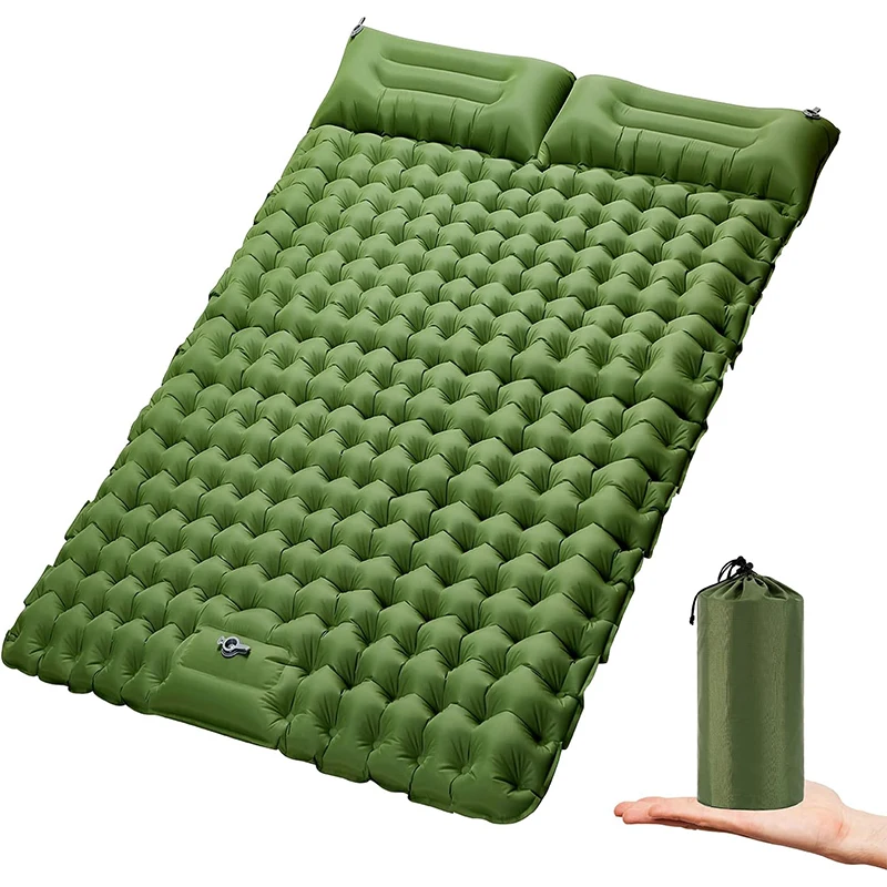 Double Sleeping Pad สําหรับ Camping กลางแจ้ง 2 คน Travel Bed Air Mat Self-Inflating Mat ที่นอนพร้อมหมอนสําหรับเดินป่า