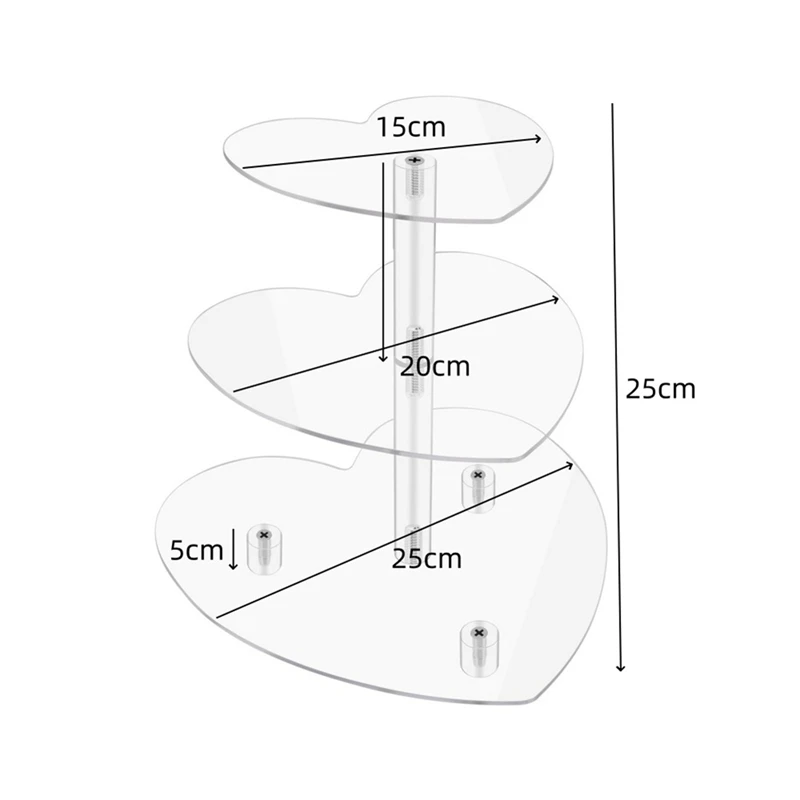 Suporte para Cupcakes de 3 Camadas com Base, Suporte de Bolo em Acrílico, Torre de Cupcakes, Expositor para Doces em Casamentos e Aniversários-A69M