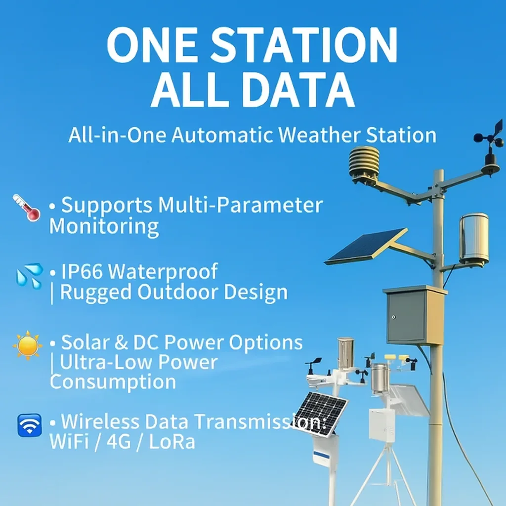 2026IoT Lorawan Solar Pole Weather Station Automatic Outdoor with Wind Speed Direction Rain Temperature Humidity Sensors