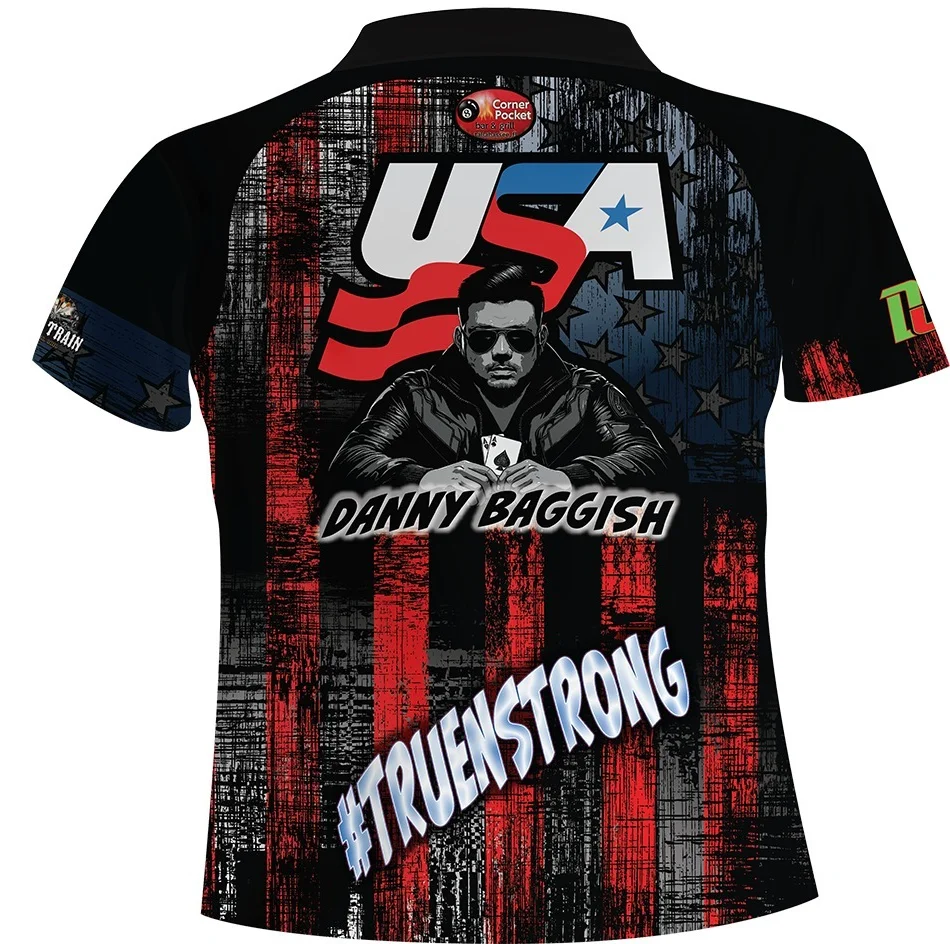 Men's Turn-Down Collar Half-Zip Darts Polo | Distressed US Flag Vintage Print | Casual Shirt for Recreational Dart & Daily Wear