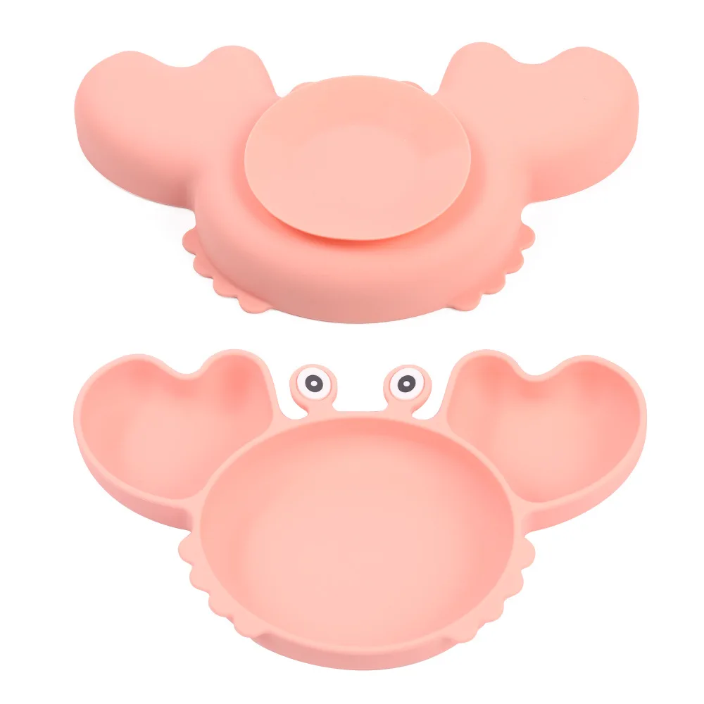 9Pcs Baby Silicone Non-Slip Suction Bowl Plate Spoon Waterproof Bib Cup Set Baby Crab Dishes Food Feeding Bowl for Kids BPA Free