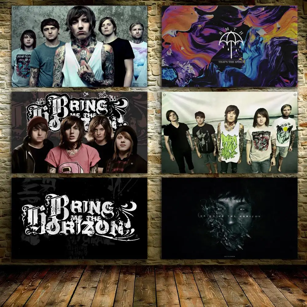 B-BRING ME THE HORIZON Rock Flags  custom Banner for Garage Door room decor Wall Out Decoration With Metal buckle