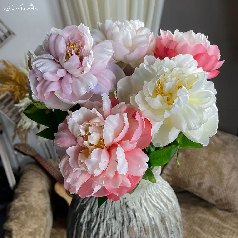 SunMade 2-Head Delicate Big European Peony Silk Artificial Flowers Home Wedding Decoration Flores Artificales Flower Arrangement