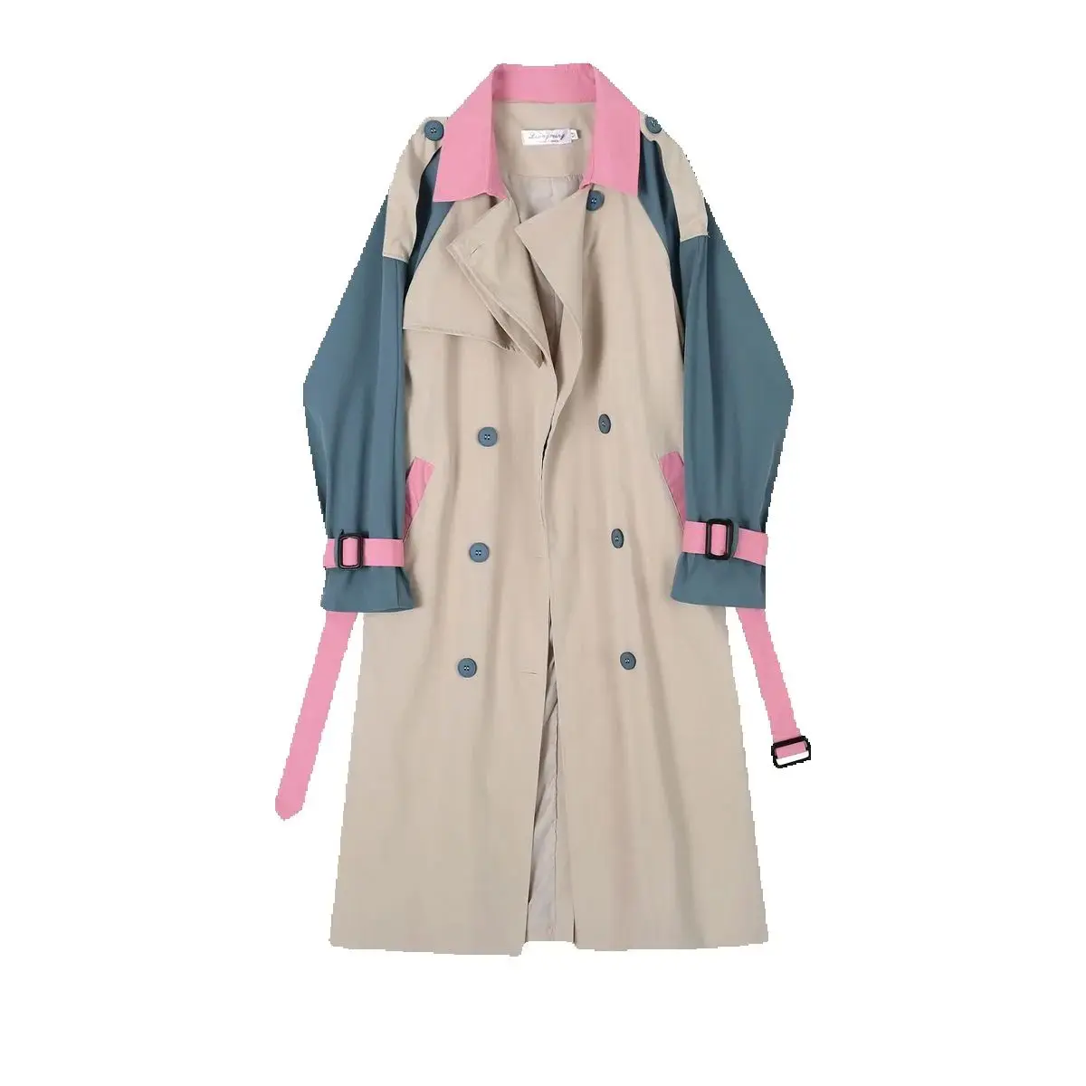 

Yinli Street High-end Color Matching Windbreaker Female Temperament Long Spring And Autumn New British Wind Waist Fashion Coat.