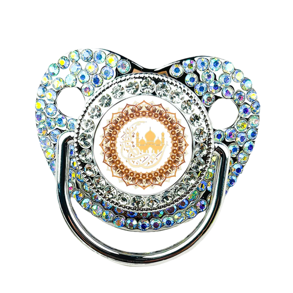 

BPA Free Baby Pacifier, Pink Bling Crystal Silicone Soother with Islamic Mosque Print for Infants