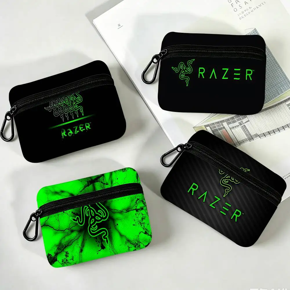 R-RAZER Logo Game Oxford Cloth Zipper Wallet Multifunctional Hanging Coin Bag For Credit Cards Keys Coins Earbuds