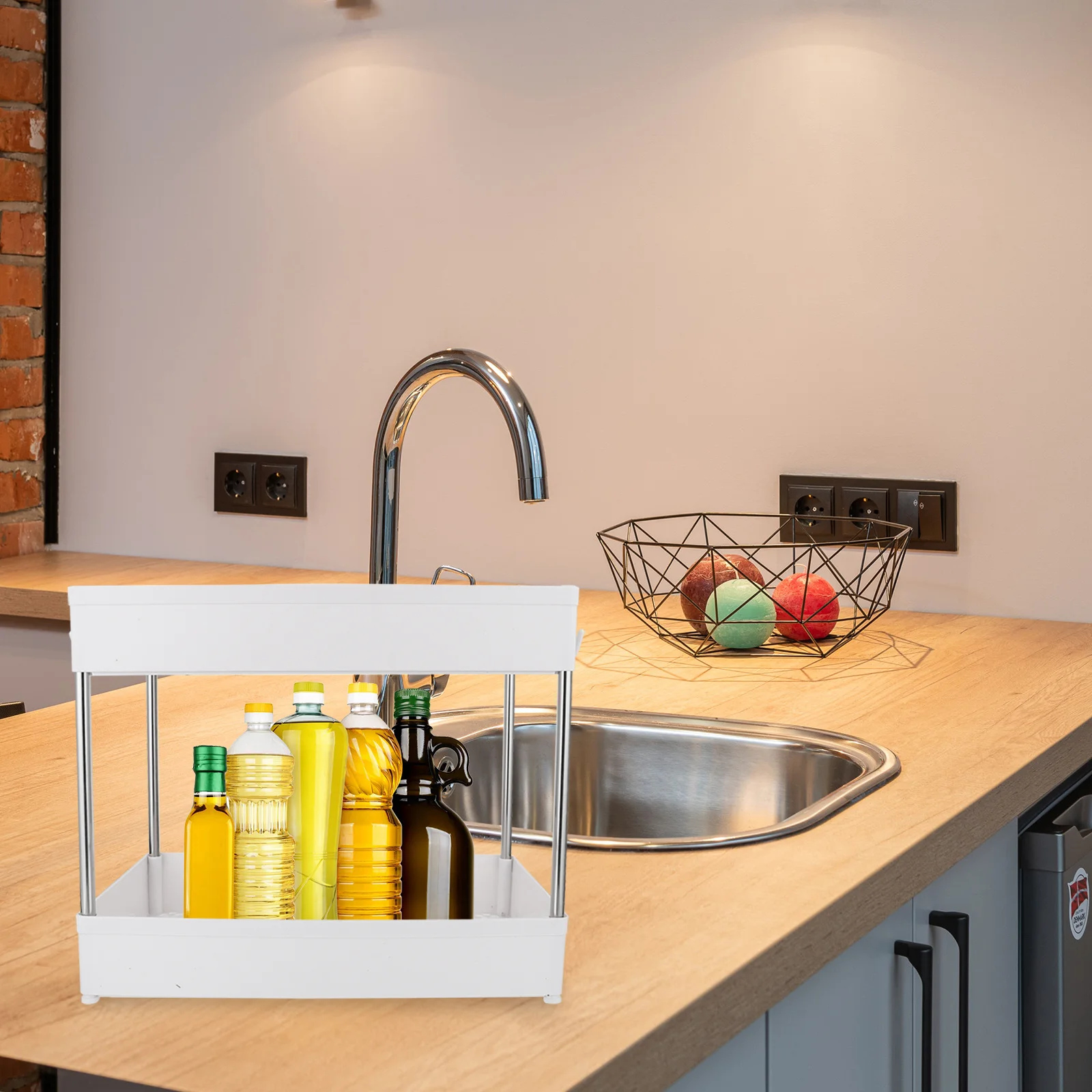 

1Set Stainless Steel Spice Seasoning Storage Rack Kitchen Organizer Floor-Standing Double Layer Rack for Bottles Bathroom