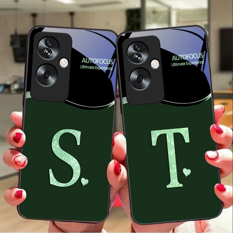 

Monogrammed Love For Oppo A79 5G 58 78 74 60 4G Reno 11F Realme GT 6 11 Note 50 10 C55 X2 Tempered glass black phone case