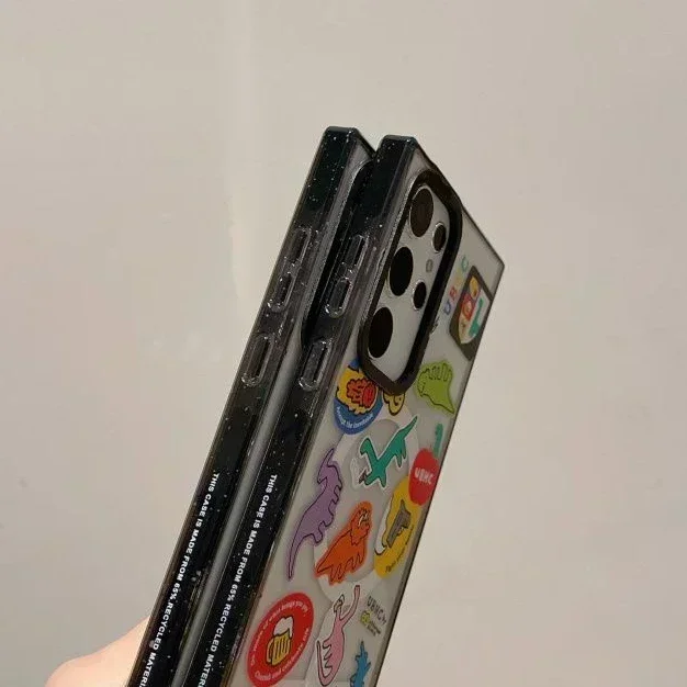 Cute Cartoon Dinosaur MagSafe Acrylic Black Border Protective Case for Samsung Galaxy S22 U S23U S24 Ultra Shell